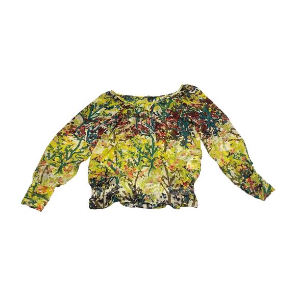 H&M Multicolor Floral Sheer Long Sleeve Blouse Women’s Size 4 - Picture 1 of 9